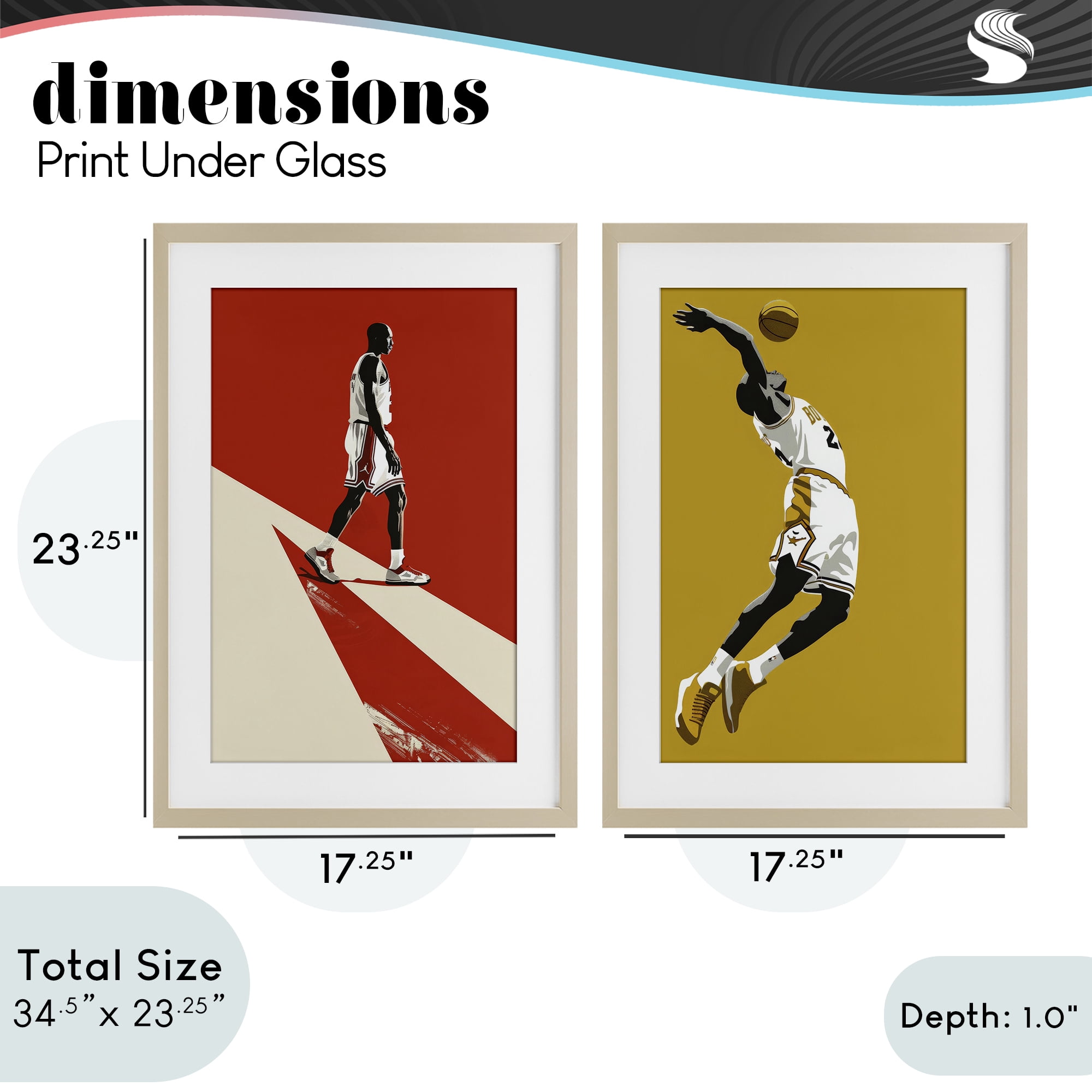 Stupell Industries Iconic NBA Champions 2 Piece Birch Framed Print Under Glass Set, design by Ray Powers