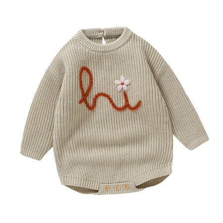 

QBGSAY Toddler Girls Bodysuits Newborn Infant Baby Boy Embroidery Floral Knit Sweater Romper Sweatshirt Long Sleeve Warm Fall Winter Clothes Casual Cute Printed Kids Romper