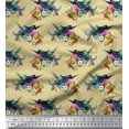 thumbnail image 1 of Soimoi Beige Crepe Silk Fabric Leaves,Floral & American Robin Bird Fabric Prints by Yard 42 Inch Wide, 1 of 3