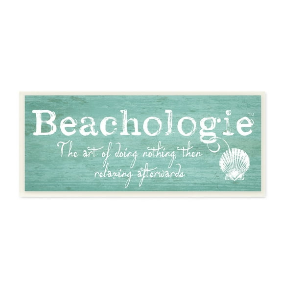 Stupell Industries Beachologie Weathered Sign Clever Grainy Shell Motif Graphic Art Unframed Art Print Wall Art, Design by Graffitee Studios