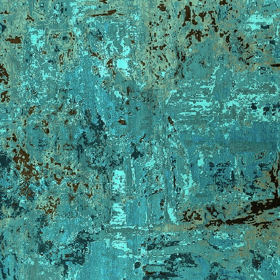 Ahgly Company Machine Washable Indoor Square Oriental Turquoise Blue Industrial Area Rugs, 5' Square