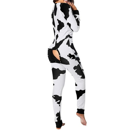

Women s Sexy Butt Button Back Flap Jumpsuit V Neck Long Sleeve Romper Bodycon Pajamas