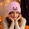 thumbnail image 7 of SYMOID Pink Embroidered Pumpkin O'Lantern Beanie - Cuffed Ribbed Knit Winter Hat for Unisex Hats,Size Free Size, 7 of 7