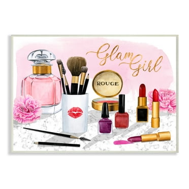 Stupell Industries Glam Girl Phrase with Fashion Cosmetic Accessories Beauty & Fashion Painting Unframed Art Print Wall Art, 10 x 15
