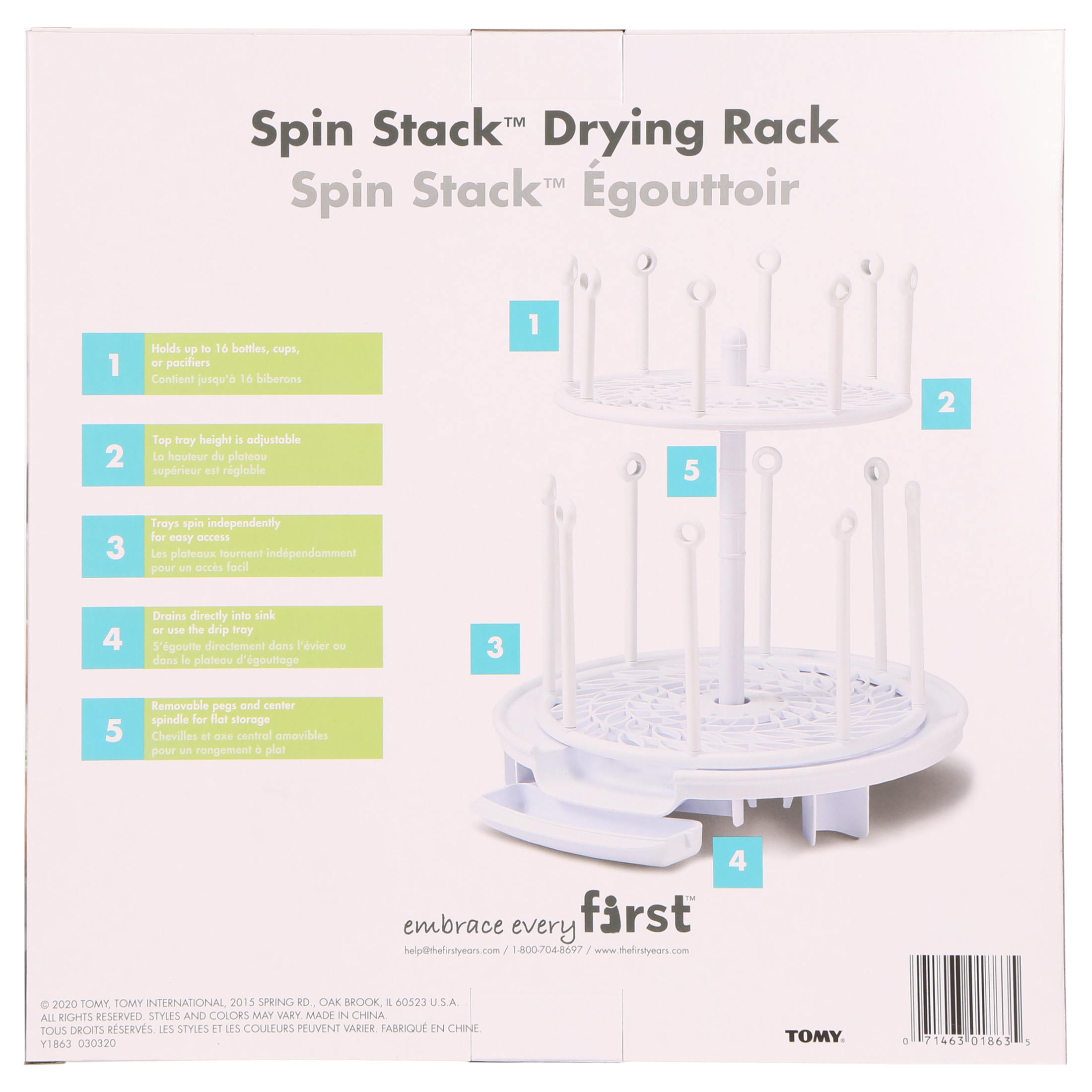 The First Years Spin Stack Drying Rack – Kitchen Countertop Dish Rack for Baby Bottles and Other Baby Essentials – White - image 5 of 10