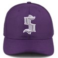 thumbnail image 2 of Daxton Premium Mid Profile Hat Semi Curved Visor Purple Cap White Silver Gothic Embroidered, Dollar Sign, 2 of 4