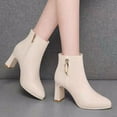 thumbnail image 1 of LSLJS Bottes Mode pour Femmes Unies à Fermeture Éclair Femmes Bottes à Talon Haut Rond Chaussures, Bottines et Bottillons pour Femmes, Bottes pour Femmes, 1 of 8