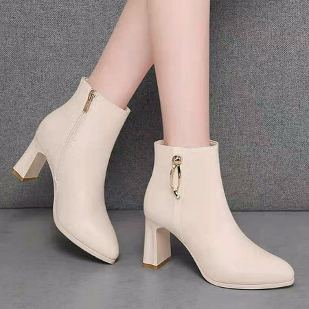 

Munlar Zipper Ankle Boots for Women Pointed Toe Fashion Sparkly Dressy High Heel Boots Girls 2023 Gift Metallic Fall Shoes Beige