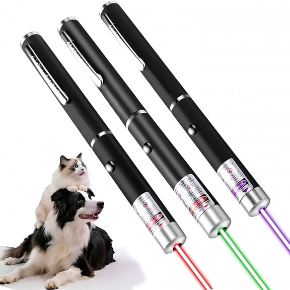 GJX 3-Pack Cat Laser Pointer - Red, Green, Purple Beams for Kitten & Puppy Play, Indoor Training Toy. Teaching/Office Presentations, Stargazing, and Construction Sites. Portable.
