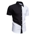 thumbnail image 2 of Men's Casual Button Down Shirt Patchwork Turndown Collar Short Sleeve Breathable Quick Dry Polyester Blend Stretch for Daily Work Vacation Streetwear | Zenithor,Black L, 2 of 9