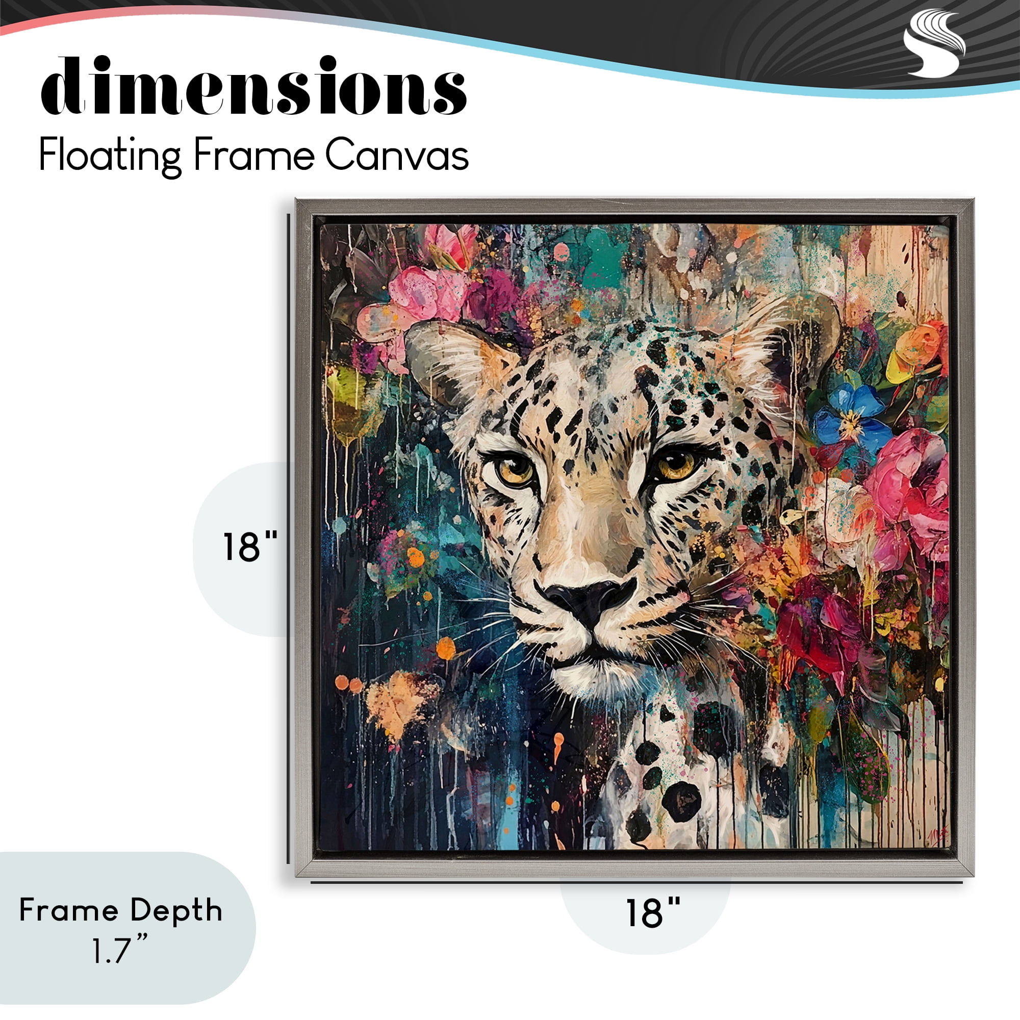 Stupell Industries Cheetah & Exotic Blooms Gray Framed Floater Canvas Wall Art, design by Marta Wiley