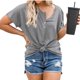 thumbnail image 1 of Top con botones para mujer, color puro, dobladillo irregular, transpirable, informal, holgado, para picnic, gris, S, 1 of 6