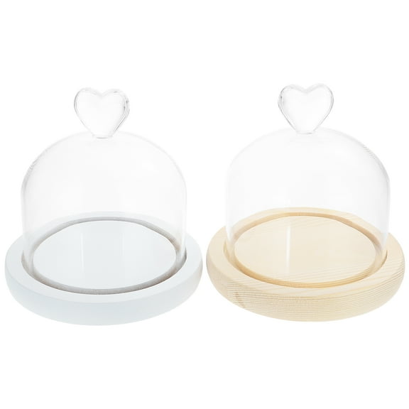 Sipeihong 2 Glass Dome Cloches with Rustic Wood Base for Display