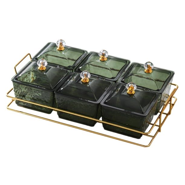 Bandeja para servir con tapas y rejilla para condimentos, ideal para el hogar y la sala de estar. Verde