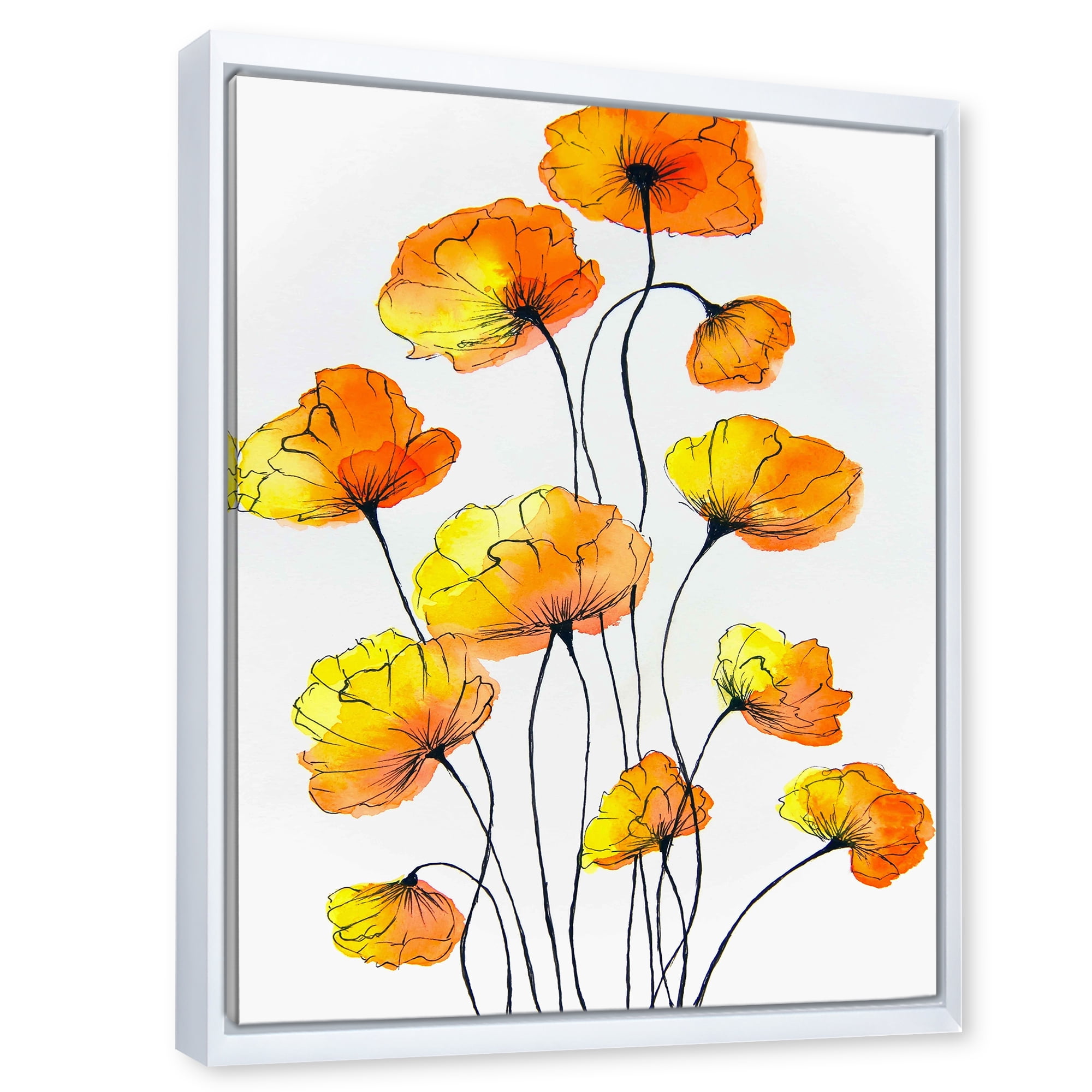 Designart 'Country Yellow Flowers On White' Traditional Framed Canvas Wall Art Print