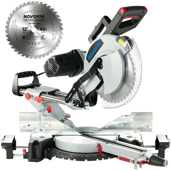 NOVORIK 12" Double Bevel Compound Sliding Miter Saw, Double-Bevel Corded Miter Saw with Laser Guide, 15-Amp Motor Sliding Miter Saw with TCT Saw Blade for Woodworking