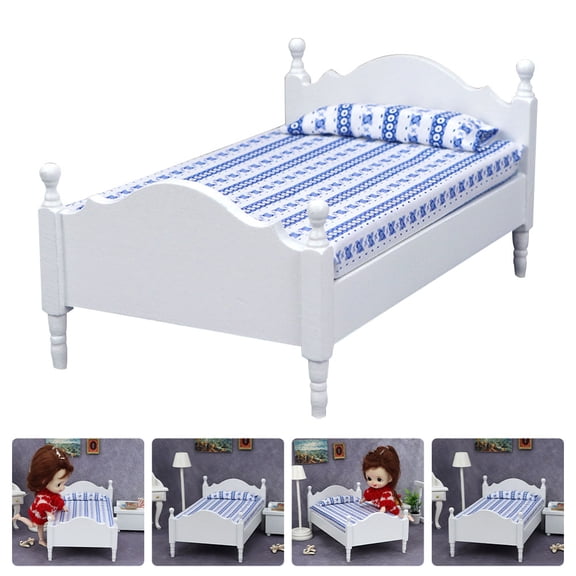 Raindrops  White Single Bed Doll House Furniture Model Lifelike