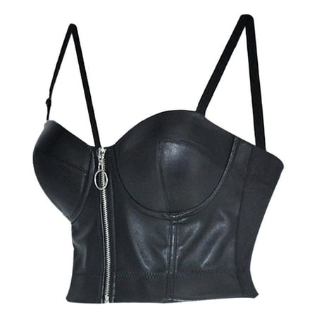 Dyfzdhu Crop Tank Tops for Women Black PU Leather Push Up Bra Plus Size Gothic Underwear Party Club