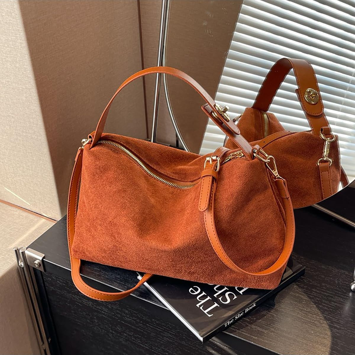 Suede Purses for Women Fashion Slouchy Shoulder Bag Retro Crescent Satchel Hobo Handbags for 2024
