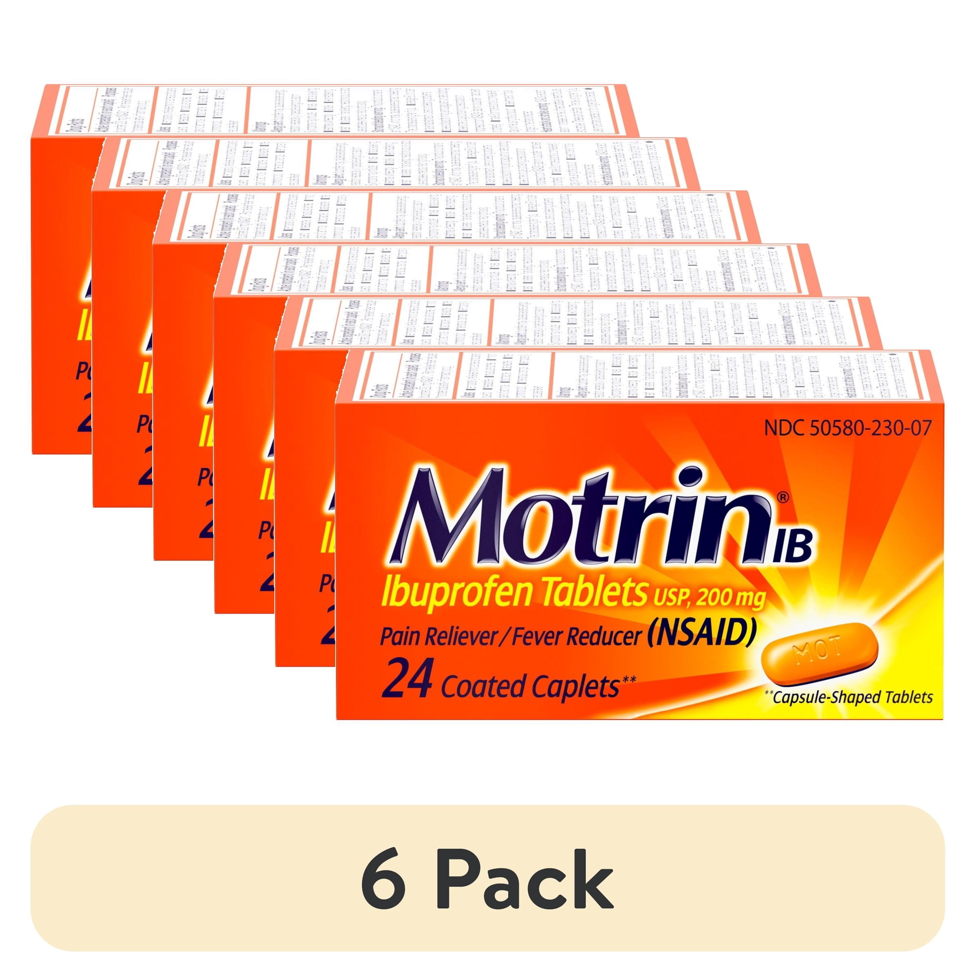 (6 pack) Motrin IB, Fast-Acting Ibuprofen 200mg for Pain & Fever Relief, 24 Count