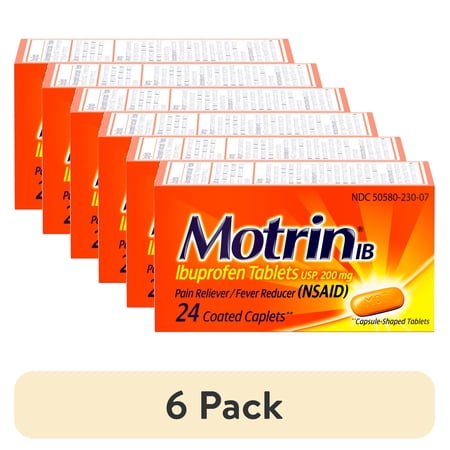 (6 pack) Motrin IB, Fast-Acting Ibuprofen 200mg for Pain & Fever Relief, 24 Count