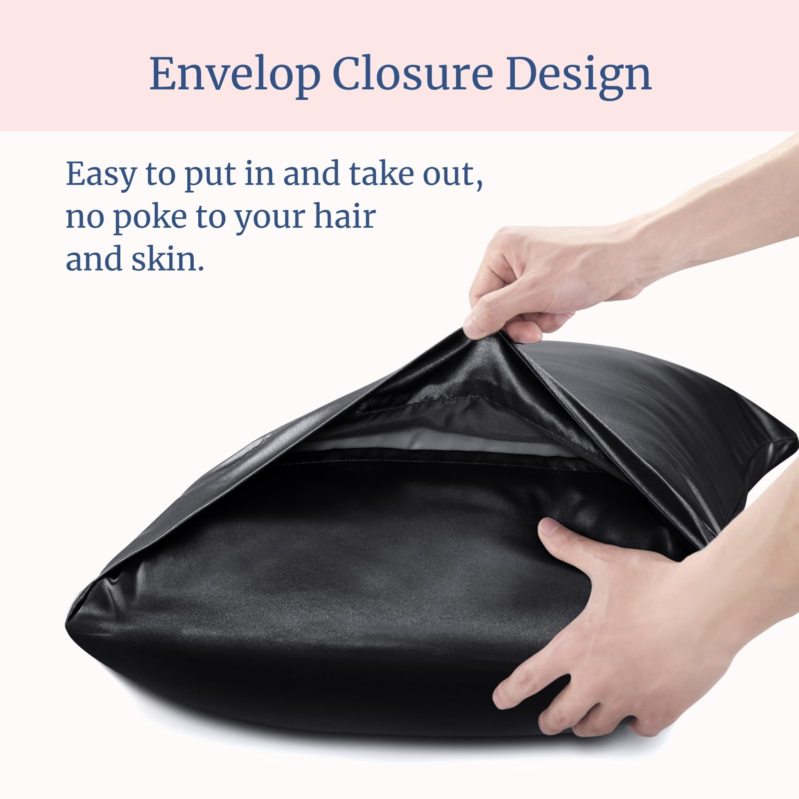 2 Pack Black Satin Pillowcase for Hair and Skin, Cooling Soft Silk Like Pillow Cases, Queen Size 20" x 30" with Envelope Closure