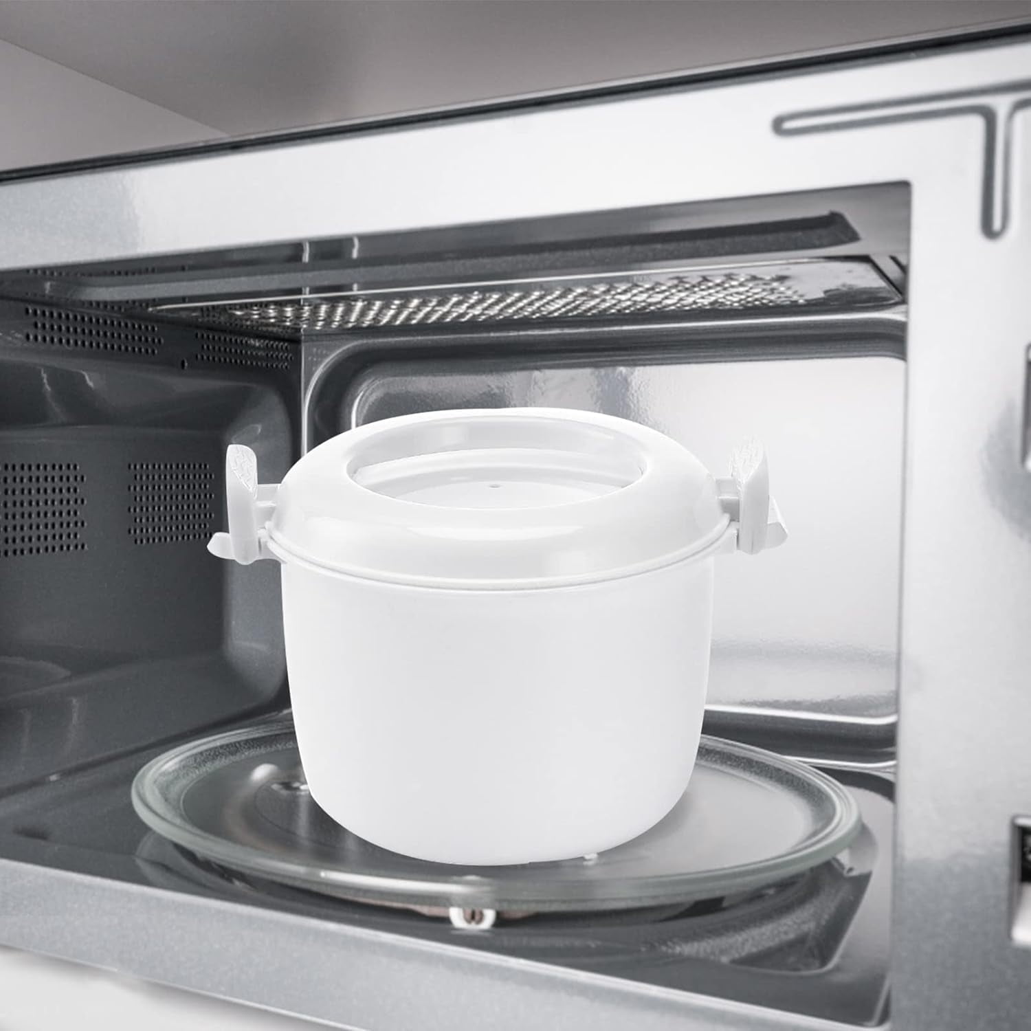 ABCISI Microwave Rice Cooker, Mini Microwave Steamer, Microwave Rice Maker Vegetable Steamer Pot, Microwave Cookware with Lid for Rice Vegetables, 18X18X15CM