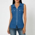 thumbnail image 1 of Abcnature Women's Sleeveless Zip Up Shirt Collared V Neck Button Down Blouse Tops Solid Color Ribbed Tank Tops, 1 of 1