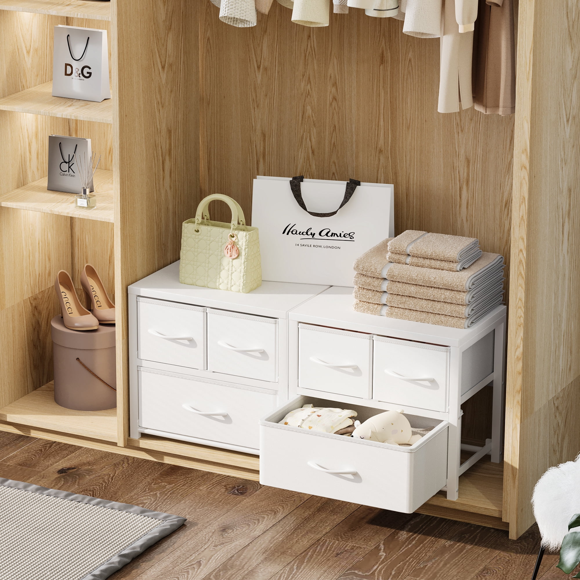 2 Pack Drawers for Closet Organizers and Storage Fabric 2 Drawer Dresser for Bedroom, White