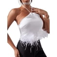 thumbnail image 3 of Sunloudy Chaleco de mujer, sin mangas, con cordones, cuello halter, espalda descubierta, plumas, patchwork, tops de verano para fiesta de club Sunloudy  moda, 3 of 6
