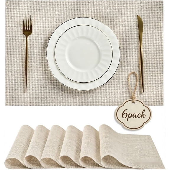 6-Pack Beige PVC Placemats, Heat Resistant Non-Slip Table Mats