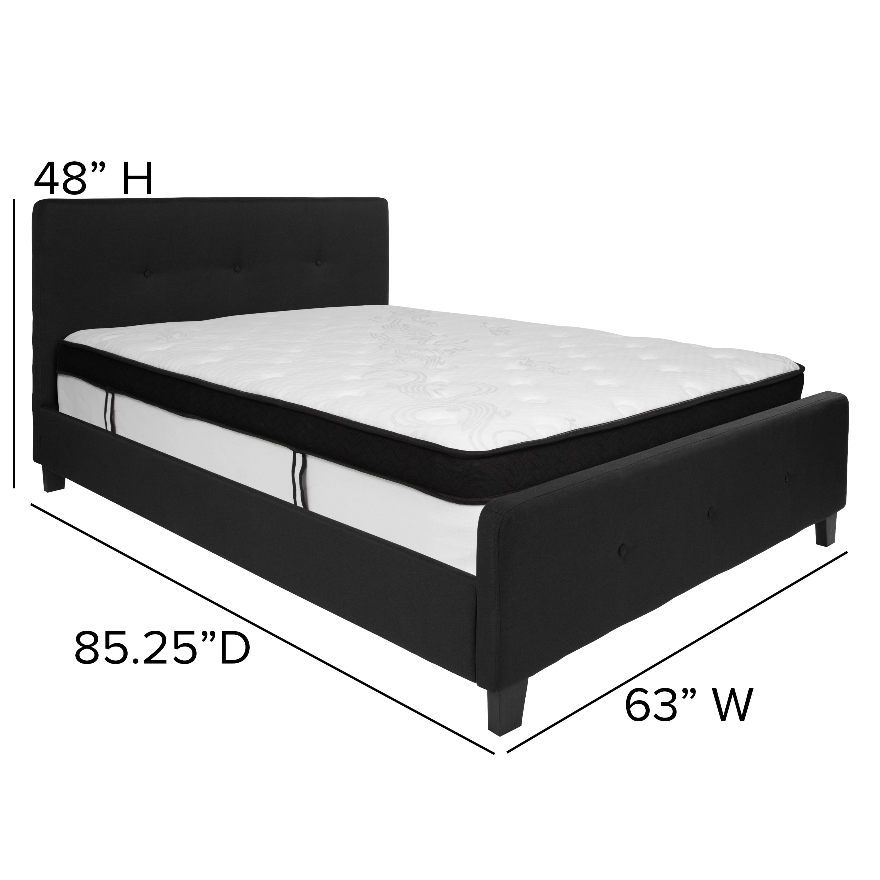 Flash Furniture Tribeca Queen Size Tufted Upholstered Platform Bed in Black Fabric with Memory Foam Mattress
