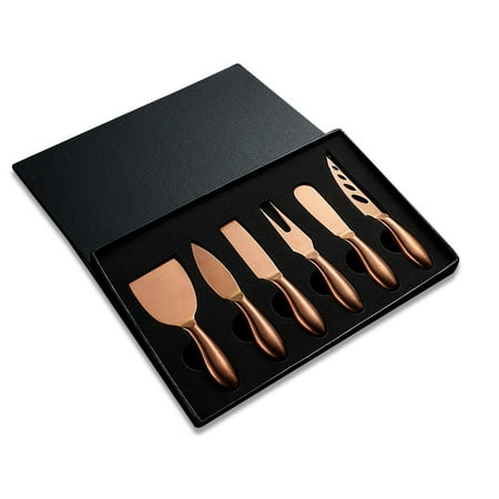 

6 Pieces Cheese Scrapers Set Complete Stainless Steel Hollow Handle Fork Butter Pizza Spreader Baking Tool Rose Golden