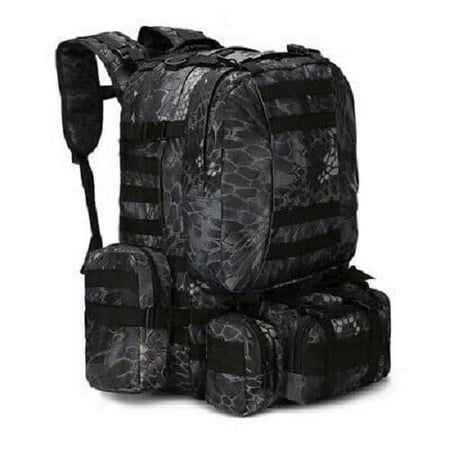 55L 4 in 1 Backpack for Camping Hiking Trekking Hunting Bug Out Bag Outdoor Backpack (Black Python Camo)