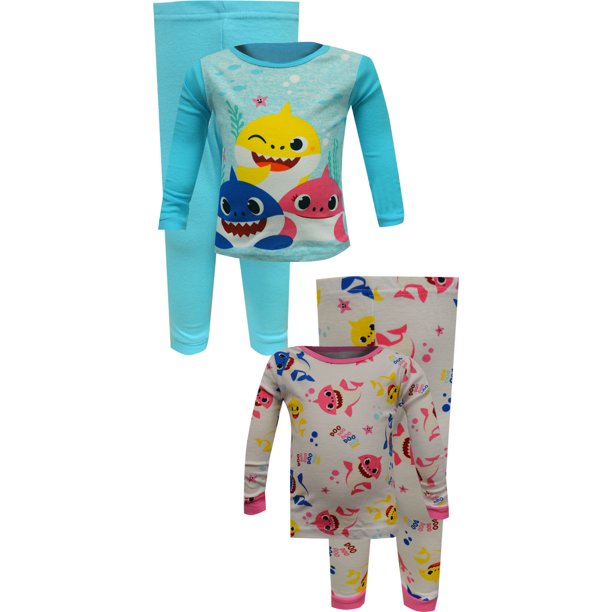 AME Sleepwear Girls' Baby Shark Girls Turquoise 4 Piece Cotton Infant
