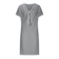 thumbnail image 3 of Fshaion Robe d'Été pour Femmes 2024 Grande Taille Col Rond Noué Manches Courtes Couleur Coton Lin Robe Longueur Genou avec Manches Courtes et Col Rond Liquidation à Moins de 10!, 3 of 5