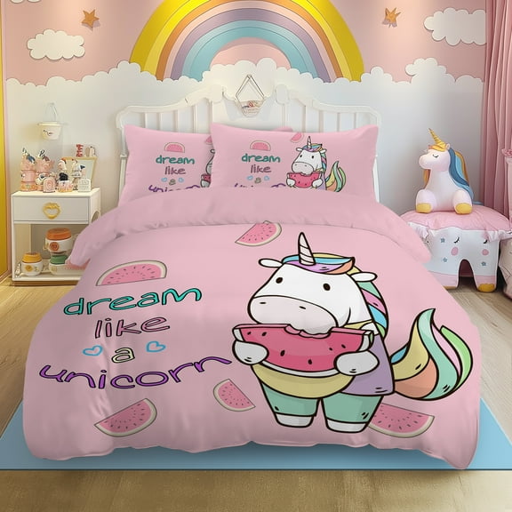 Sleepwish Pink Duvet Cover for Girls 3Pcs Unicorn Bedding Set for Kids, Queen Size