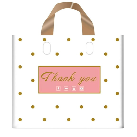 Thank You Bags Plastic Bags for Small Business, Retail, Parties & Favors (Polka Dot, Medium 12"x14")
