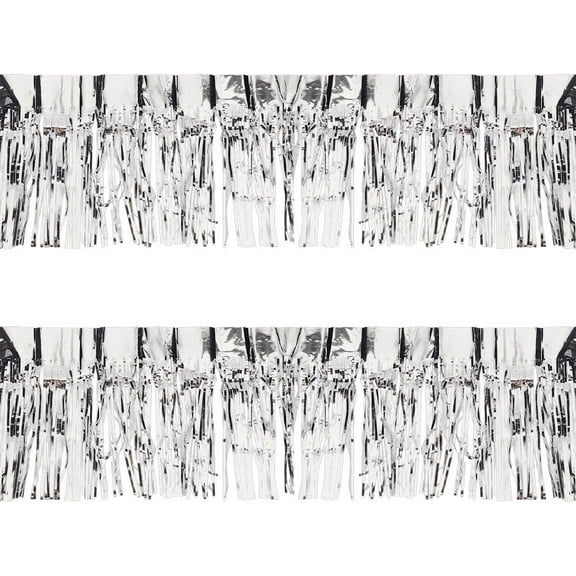 2 Pack 9.8 Feet×11.8inch Silver Foil Fringe Garland Metallic Vinyl Fringe Foil Tinsel Fringe Wall Hanging Fringe Tinsel Streamers Banner for Wedding Birthday Party Holiday Decoration Silver