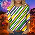 thumbnail image 2 of qelini Womens 3/4 Sleeve Tops Plus Size Carnival Striped Pullover Basic Tee Crewneck Tunic Dressy Holiday Blouses, 2 of 5