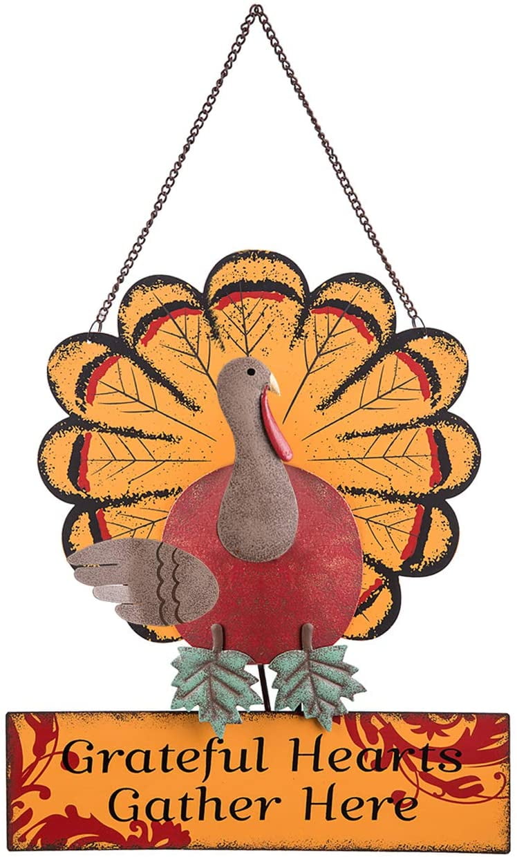Bibana Thanksgiving Metal Turkey Sign Wall Hanging Decoration with Bracket for Front Door Ornament Festive Whimsical Halloween Christmas Wall & Tabletop Decor