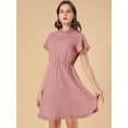 thumbnail image 2 of INSPIRE CHIC Women's Summer Flare Sleeve Pintuck Decor Heart Print Ruffle Dress, 2 of 6