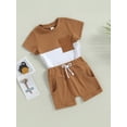 thumbnail image 4 of Toddler Boys Summer Outfit Sets 6 12 18 24M 3Y Short Sleeve Contrast Color Tops + Solid Color Drawstring Shorts, 4 of 10