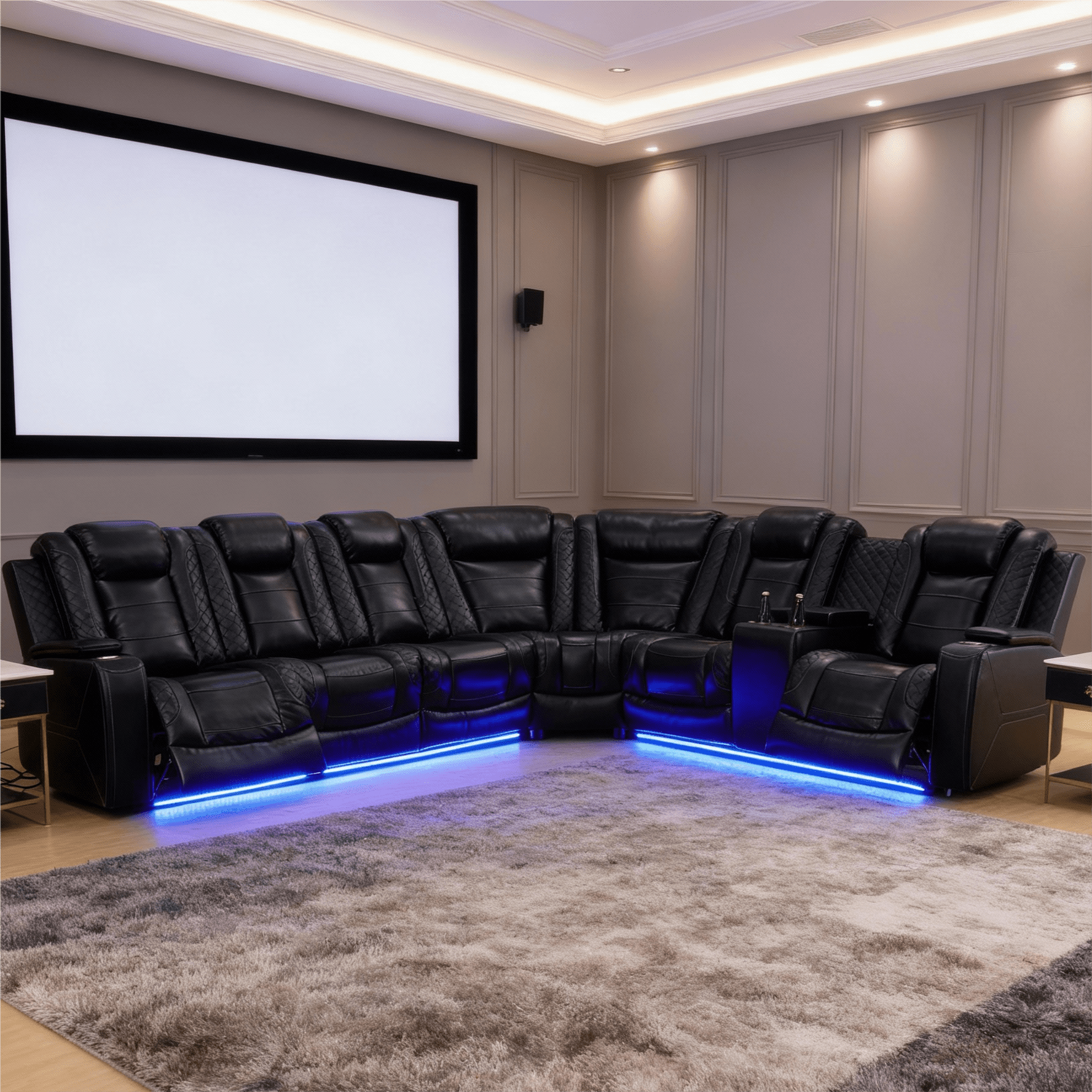 Gewnee Air Leather Oversize Power Recliner Sectional Sofa with Cup Holder for Living Room Office Theater