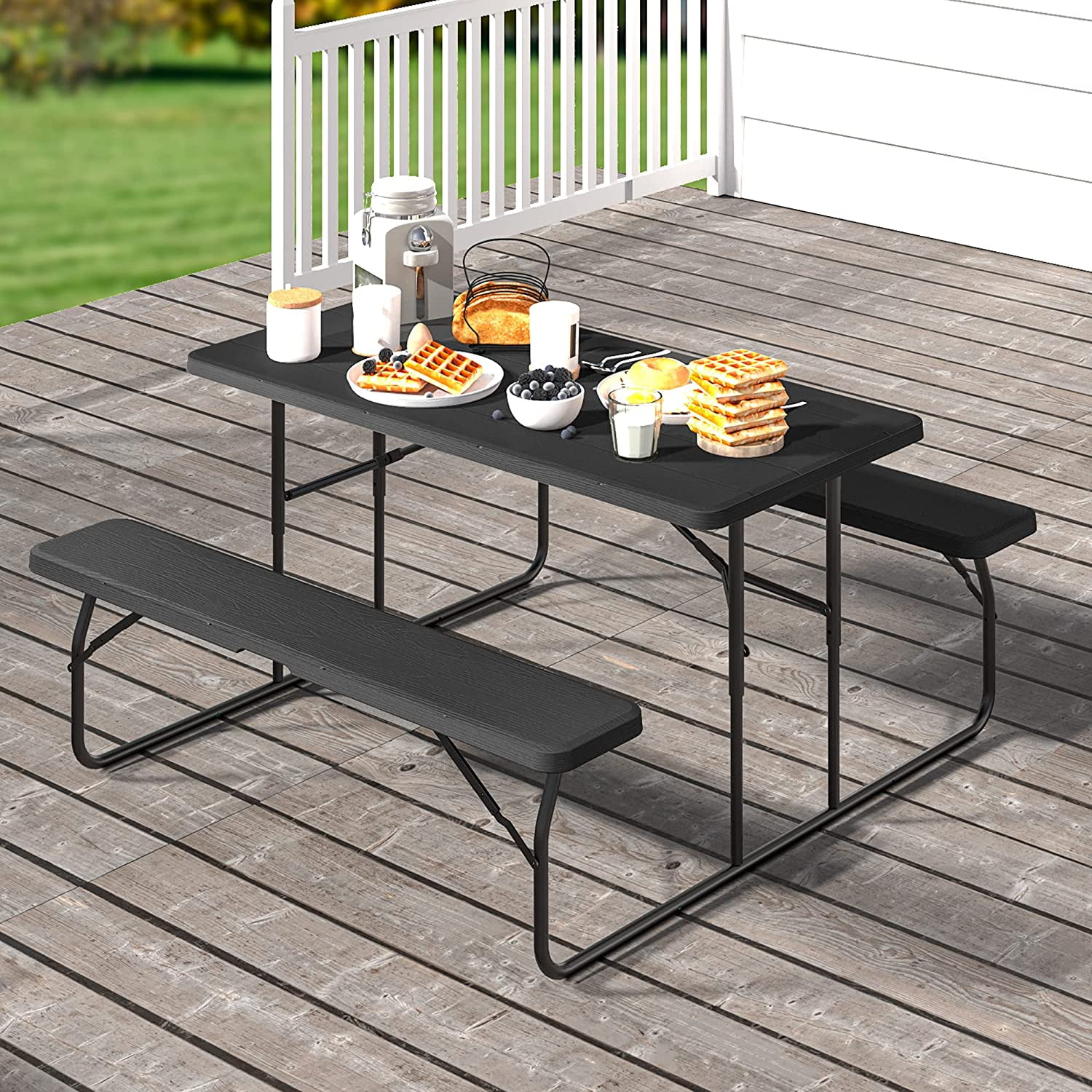 DWVO Heavy Duty Picnic Table Folding Outdoor Picnic Table and Bench with Weather Resistant Resin