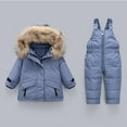 thumbnail image 2 of ZCFZJW Baby Boys Girls Snowsuit Toddler Winter Outfit Sets Kids Hooded Thickened Puffer Down Jacket Coat and Ski Bib Pants Two Pieces Ski Suit(Blue,1-2 Years), 2 of 5