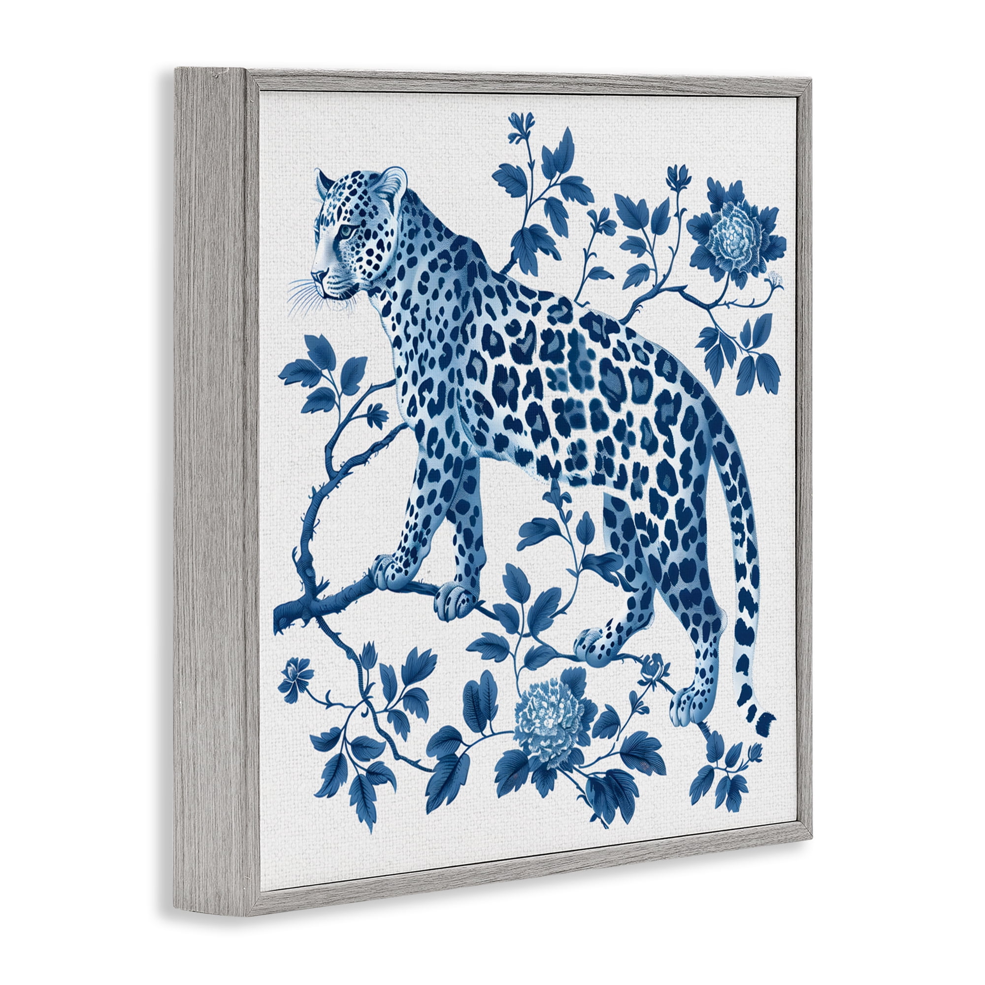 Traditional Ornate Floral Leopard Gray Framed Giclee Art, design by Lettered and Lined