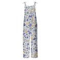 thumbnail image 5 of Women Linen Overalls Summer Casual Floral Printed Loose Fit Jumpsuits Boho Wide Leg Rompers Pants with Pockets Purple L, 5 of 6