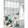 thumbnail image 2 of No Hook Shower Curtain with Snap-in Liner, Teal Tulip Butterfly Waterproof Fabric Bathroom Curtains, Beige Turquoise Floral Farmhouse Blue Bath Curtains & Mesh Top Window 54"x78", 2 of 9