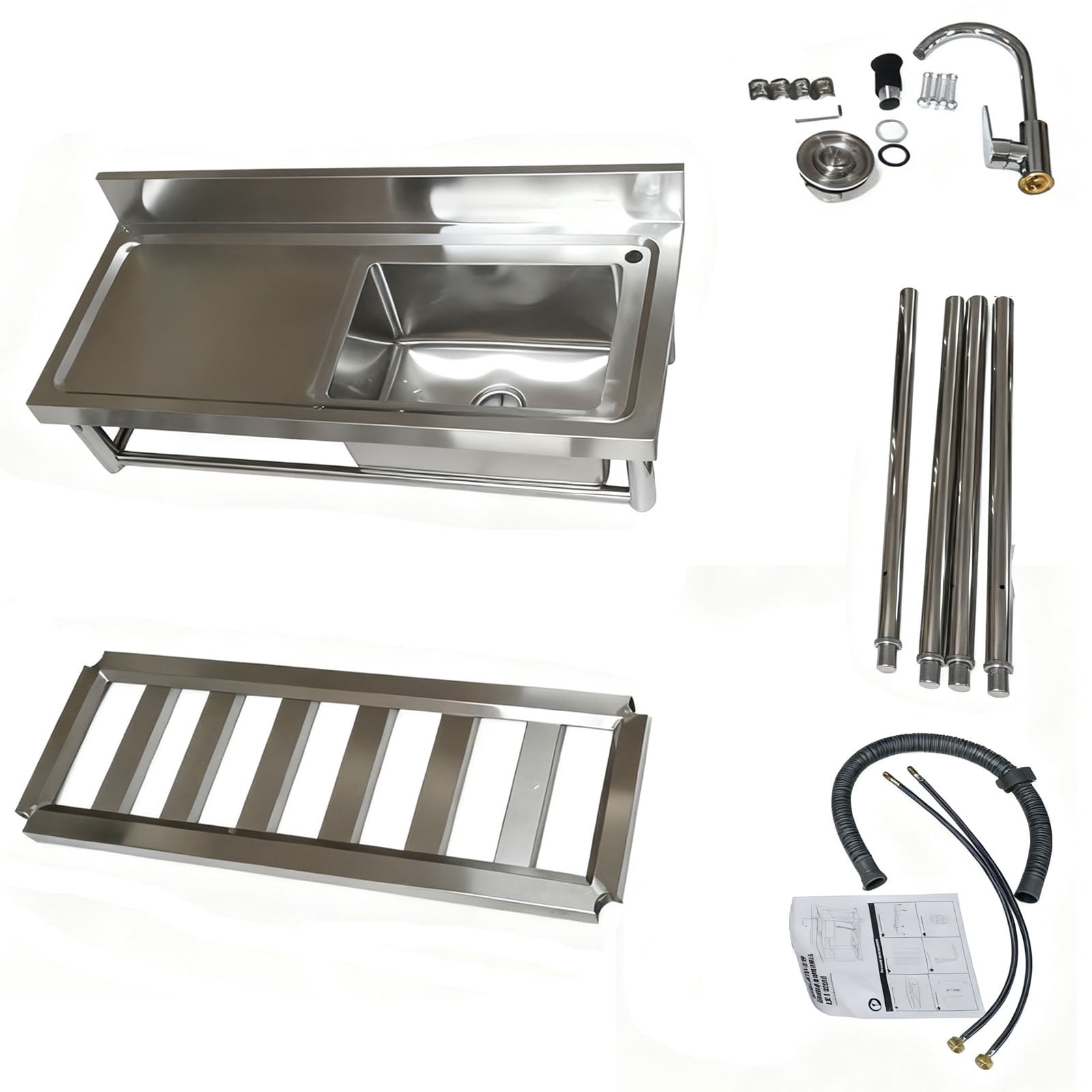 Commercial Single Bowl Sink, Integrated Workbench Support, Resilient Steel, Small Kitchen Sink Single Bowl Targeting Heavy Duty Use, for Restaurant Prep, Workshop Cleaning, Work Station